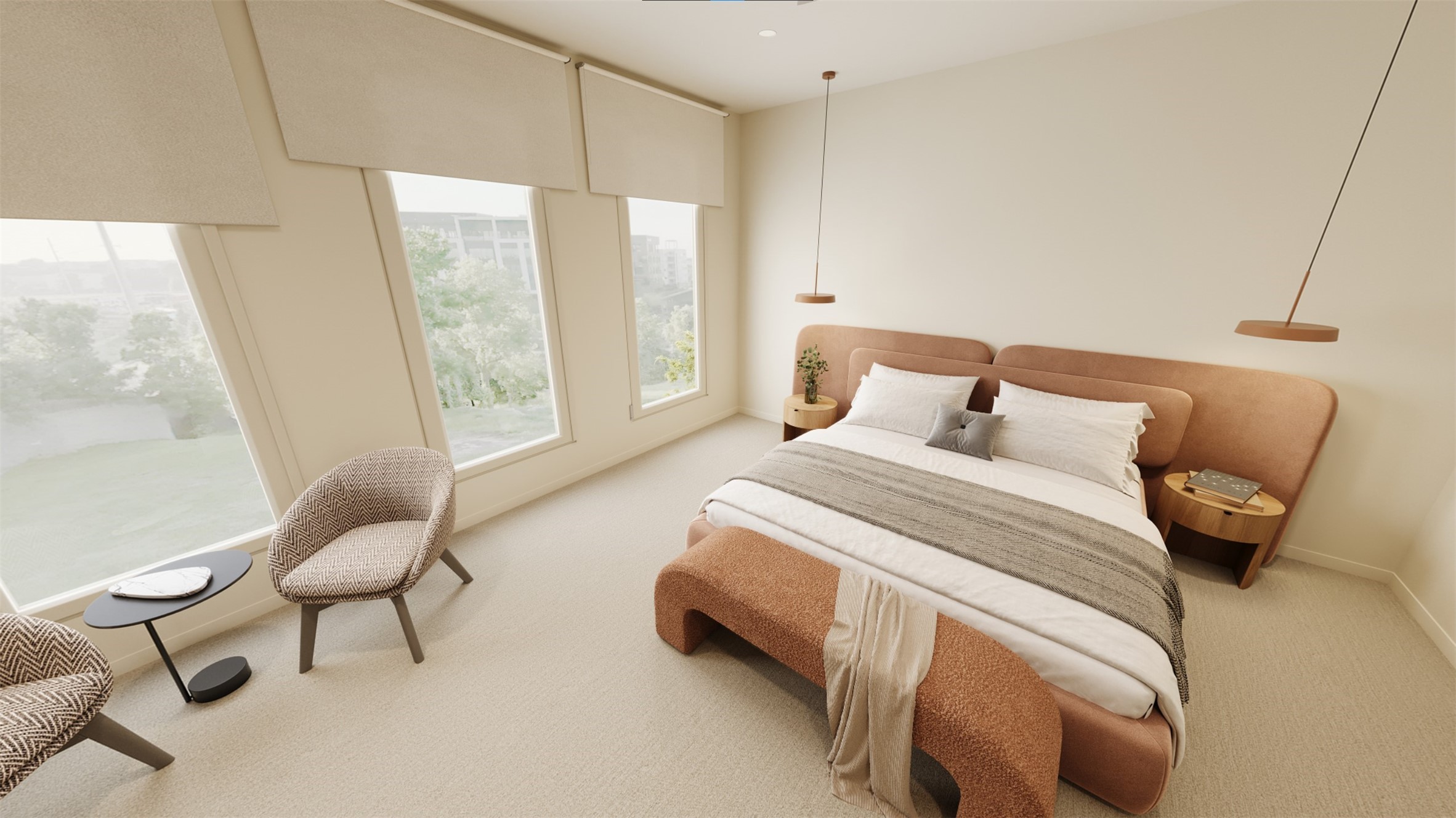 This spacious 3rd floor bedroom features large windows for natural light and large closet.  (Engineered wood flooring vs carpet is standard).