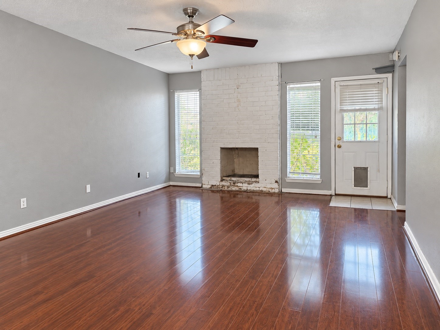 Living area with wood burning fireplace