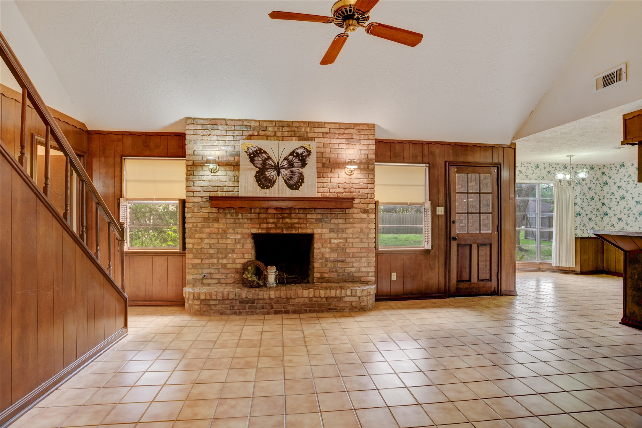 Massive brick fireplace