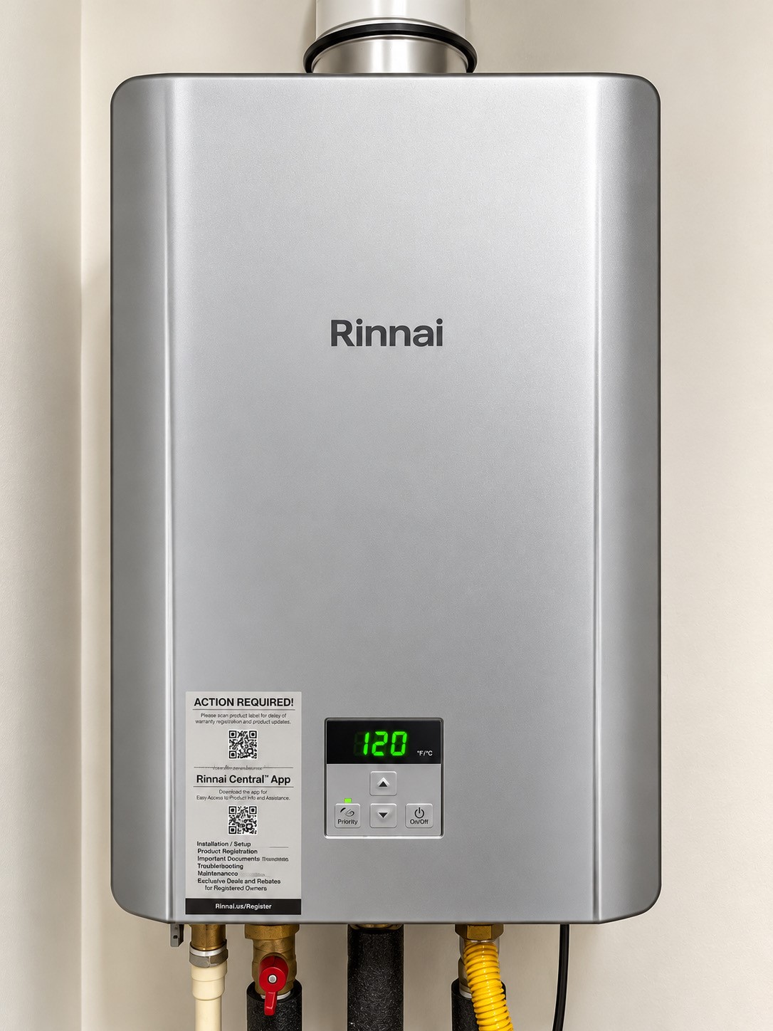 Tankless water heater for energy efficiency.