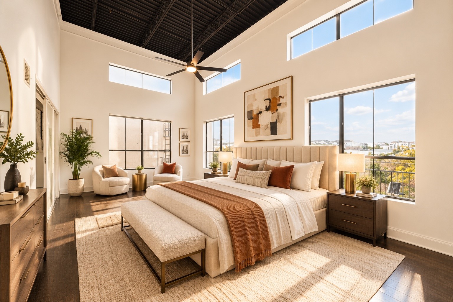 [Virtually Staged] Primary bedroom with ample natural lighting.