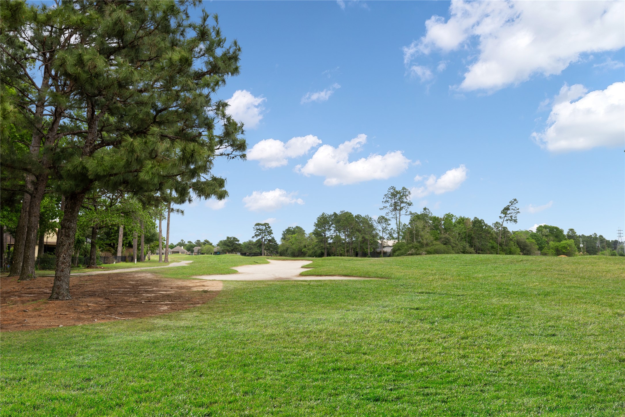 The broad backyard opens toward the fairway, creating an expansive visual connection to nature. The property feels especially peaceful.