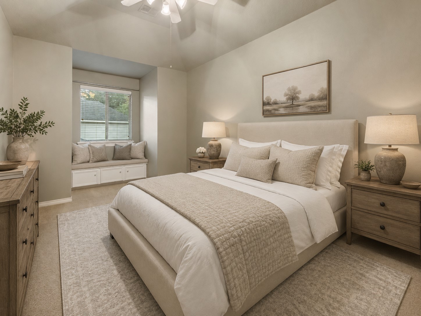 A secondary bedroom offers comfortable proportions and a soft, private feel. The layout provides excellent flexibility for family, guests, or extended stays. (Digitally Staged)
