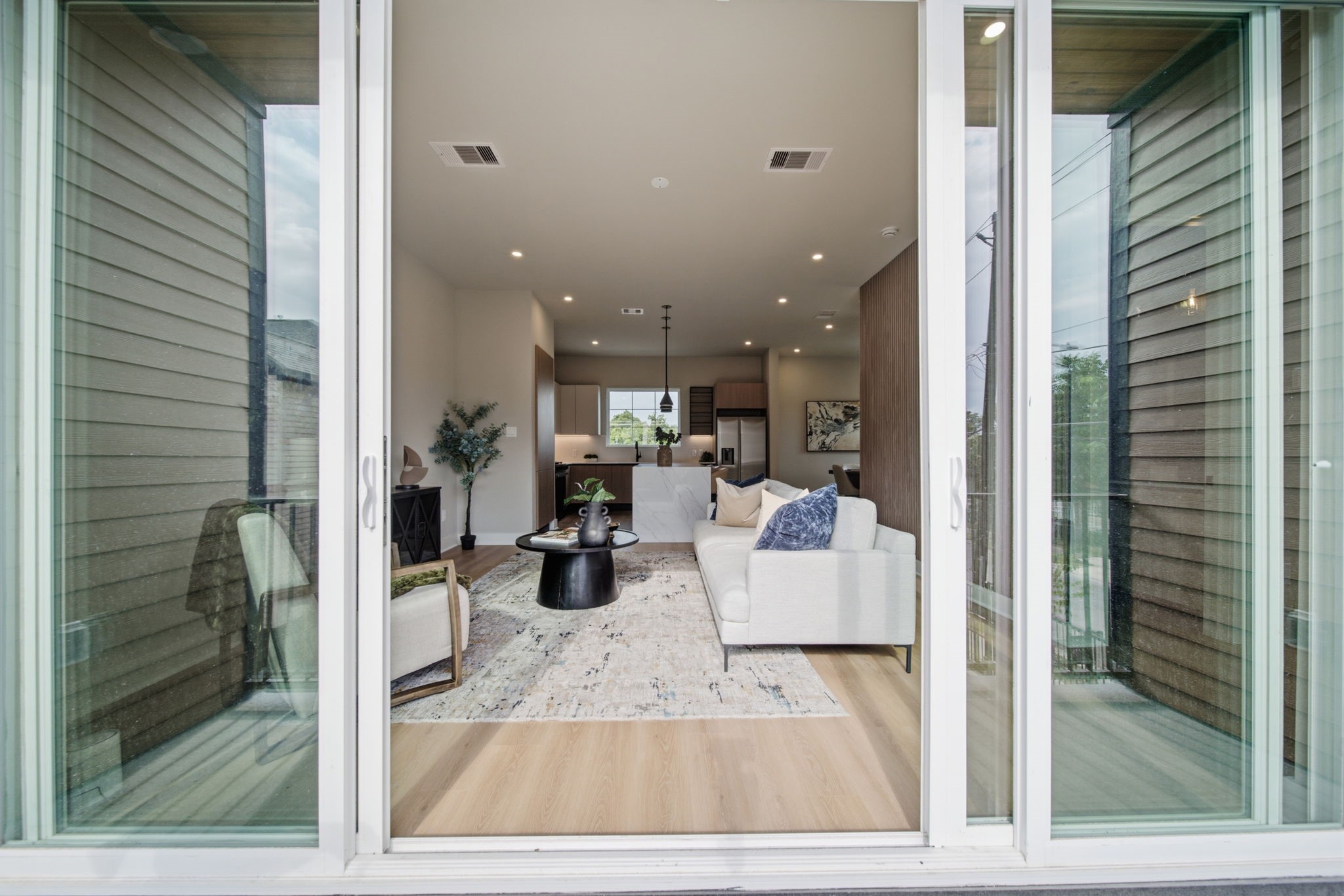 View of living room from the large balcony