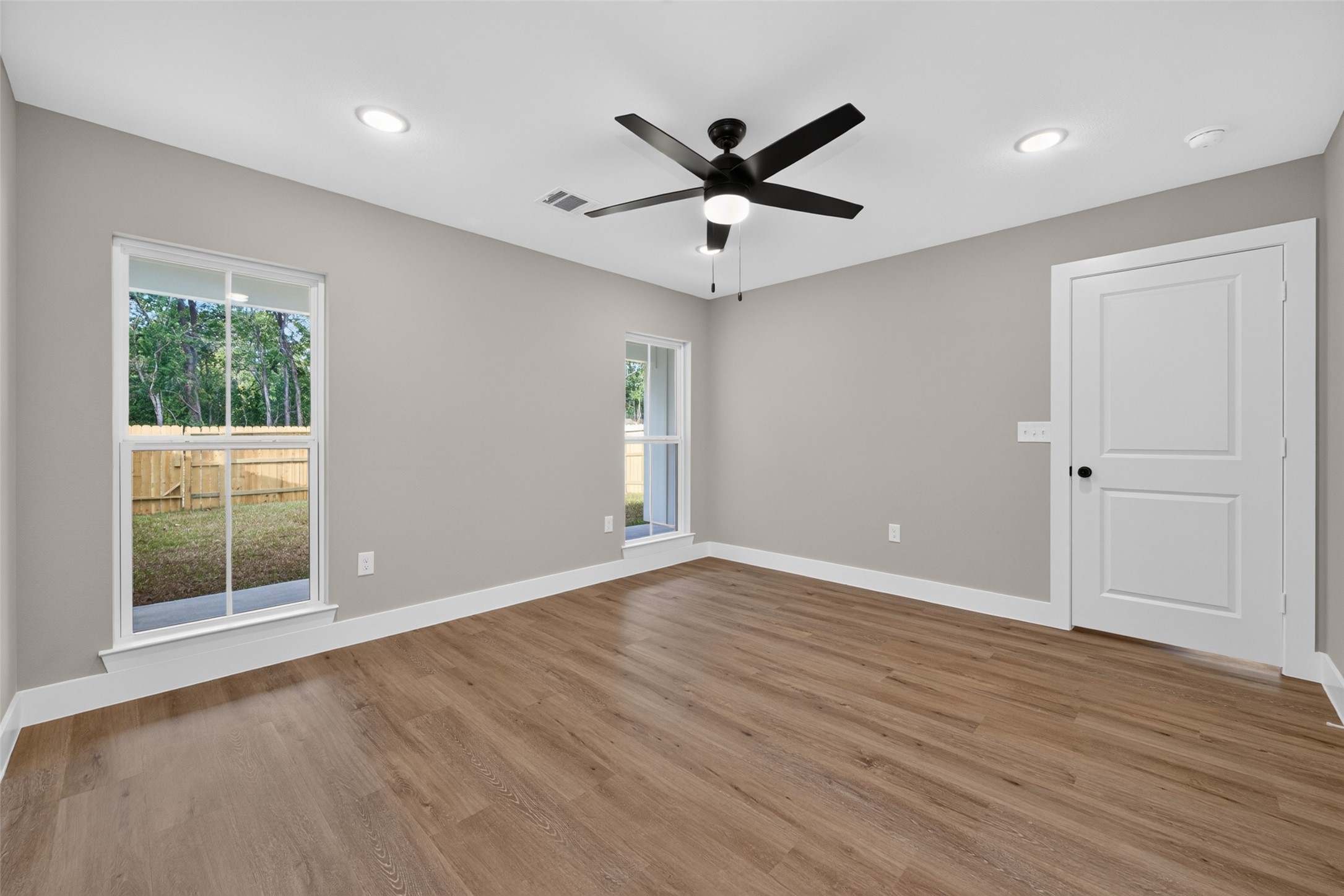 Master bedroom is located the farthest from the living room/kitchen area. Master bedroom is located the farthest from the living room/kitchen area.