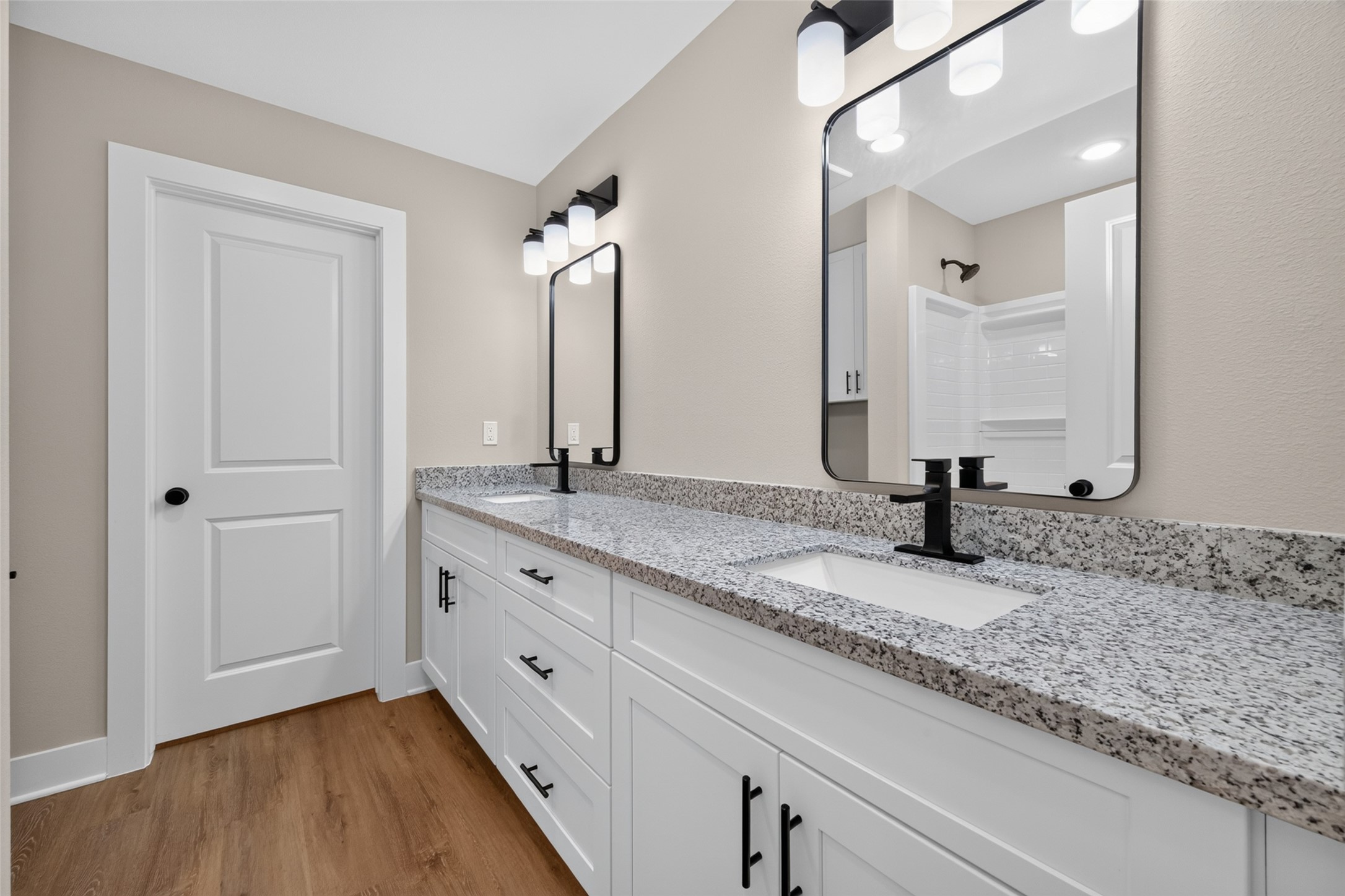 Double vanity with plenty of storage. Double vanity with plenty of storage.