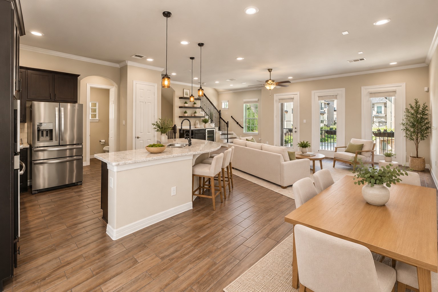 Bright and spacious second-floor living area with an open-concept layout (virtually staged)