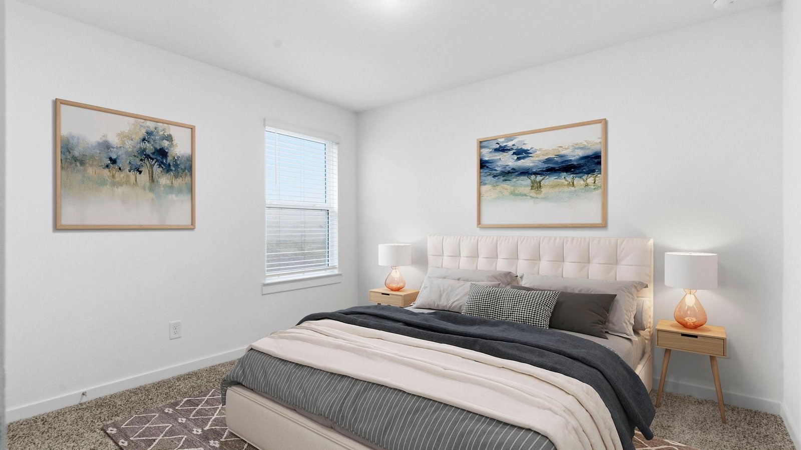 A third bedroom with neutral walls, plush carpet flooring and a separate closet.