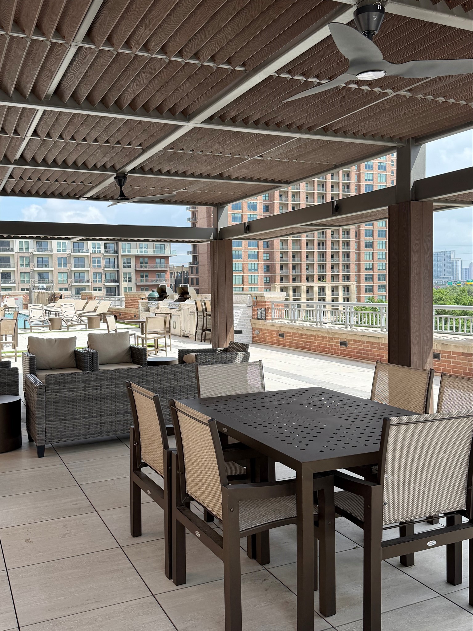Covered dining or work from home areas on the pool deck