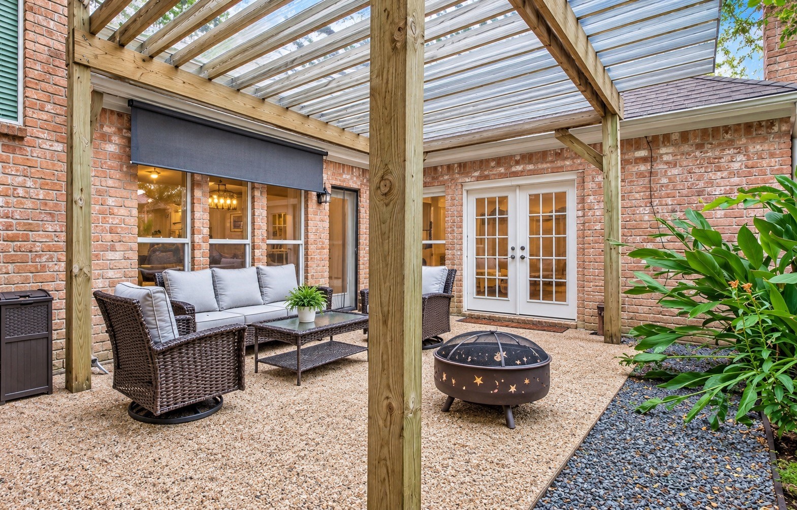 Covered patio off the kitchen and dining area.