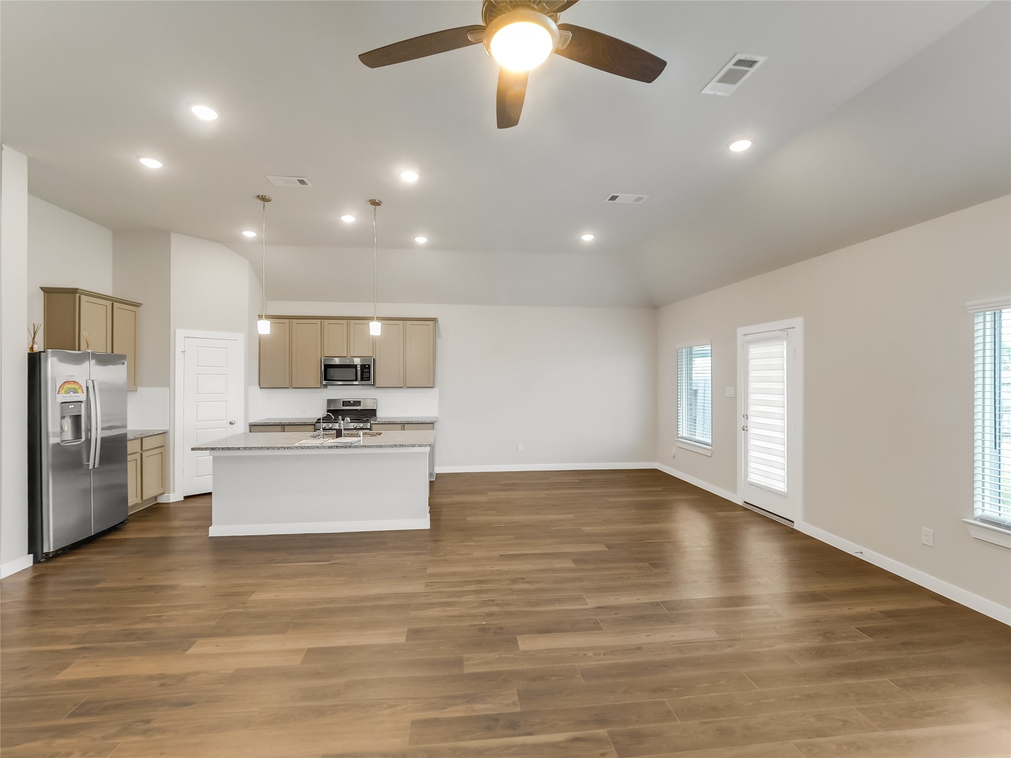 Open Living to Kitchen and breakfast nook