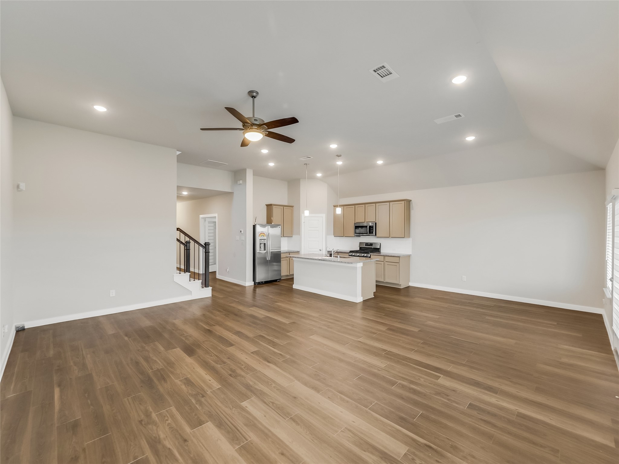 Open Living to Kitchen and breakfast nook