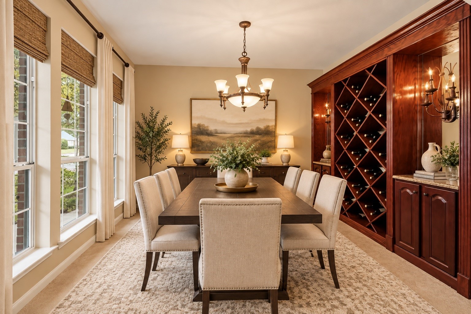 Virtually staged to showcase the elegance and entertaining potential of this beautiful formal dining room with custom built-ins. Virtually staged to showcase the elegance and entertaining potential of this beautiful formal dining room with custom built-ins.