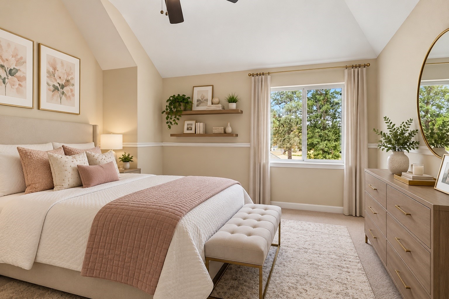 Virtually staged to showcase the generous space and versatility of this beautiful upstairs bedroom, featuring elegant furnishings, cozy dcor, and a warm, inviting atmosphere.