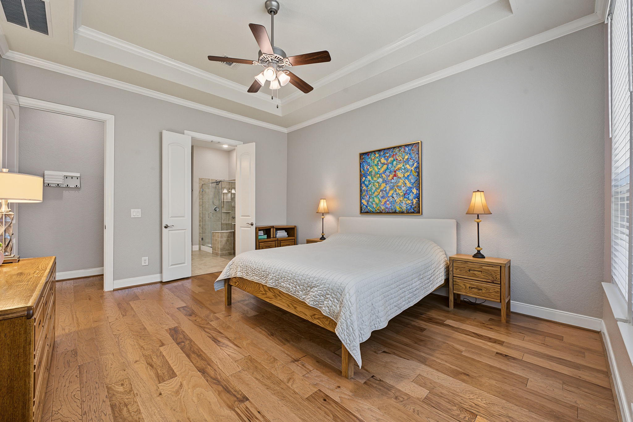 The Primary Bedroom is approx 16' x 14' and contains LVP flooring.