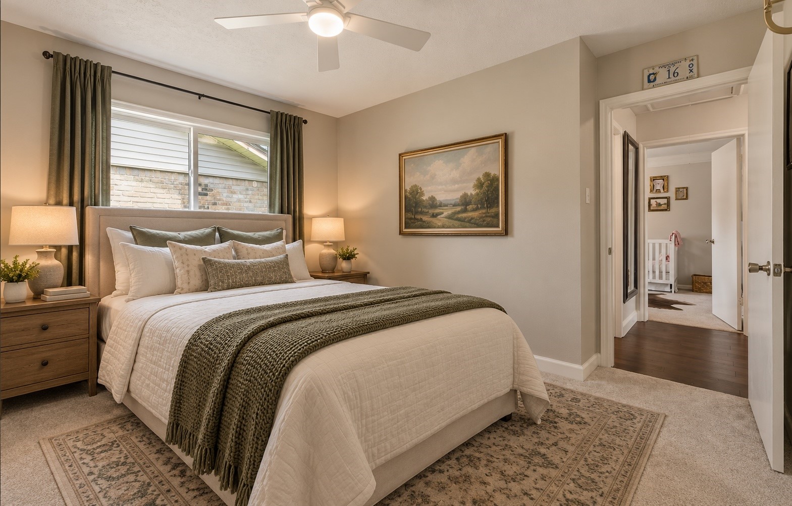 (Virtually staged photo of a queen bed)