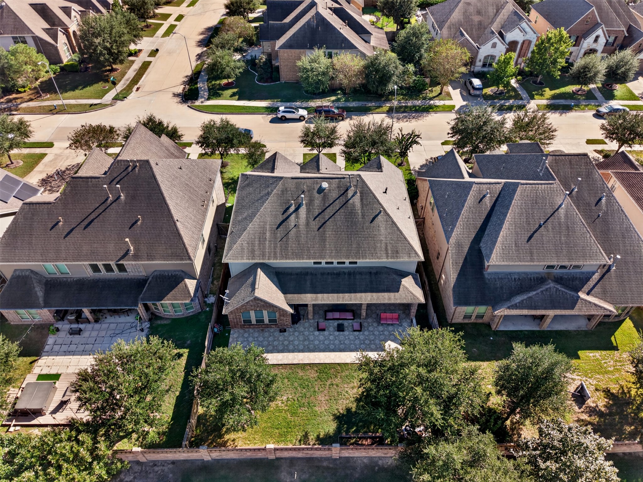 This overhead view highlights the home's footprint and outdoor space, giving you a better perspective of the property's setting within the neighborhood.