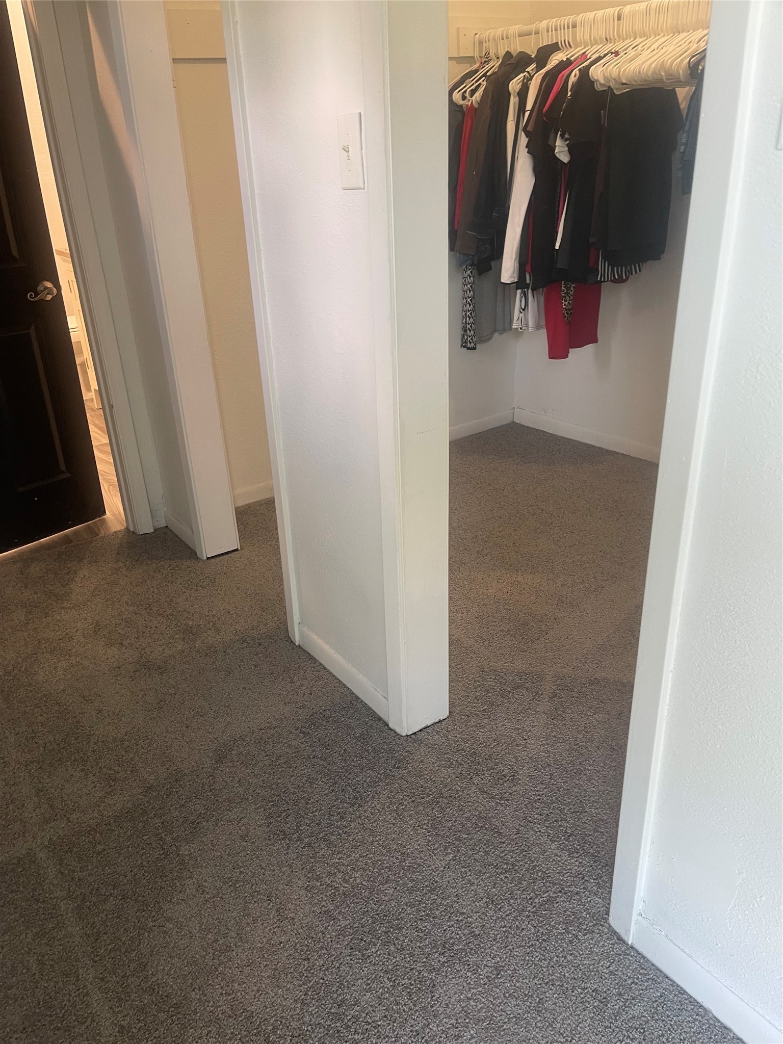 Hallway in the primary bedroom leading to a huge walk-in closet and primary en-suite