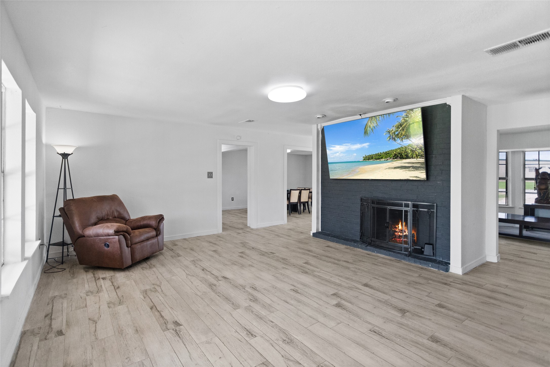Very spacious family room with wood burning fireplace!