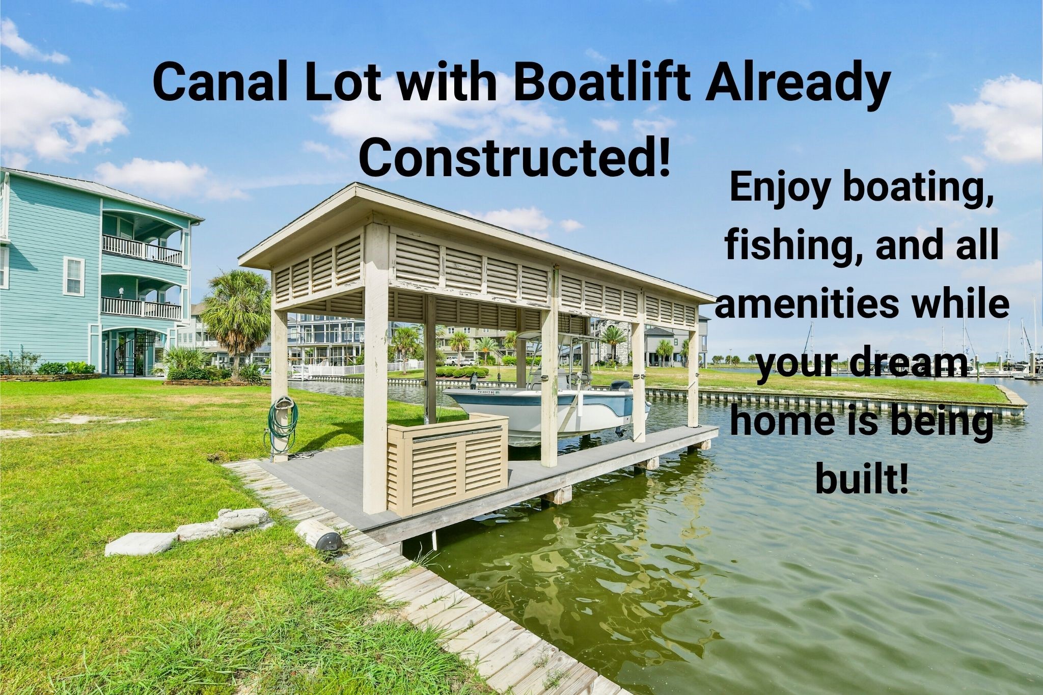Lot near marina and amenities comes with fully built boatlift. Enjoy fishing, boating, and all the amenities while your dream home is being built!