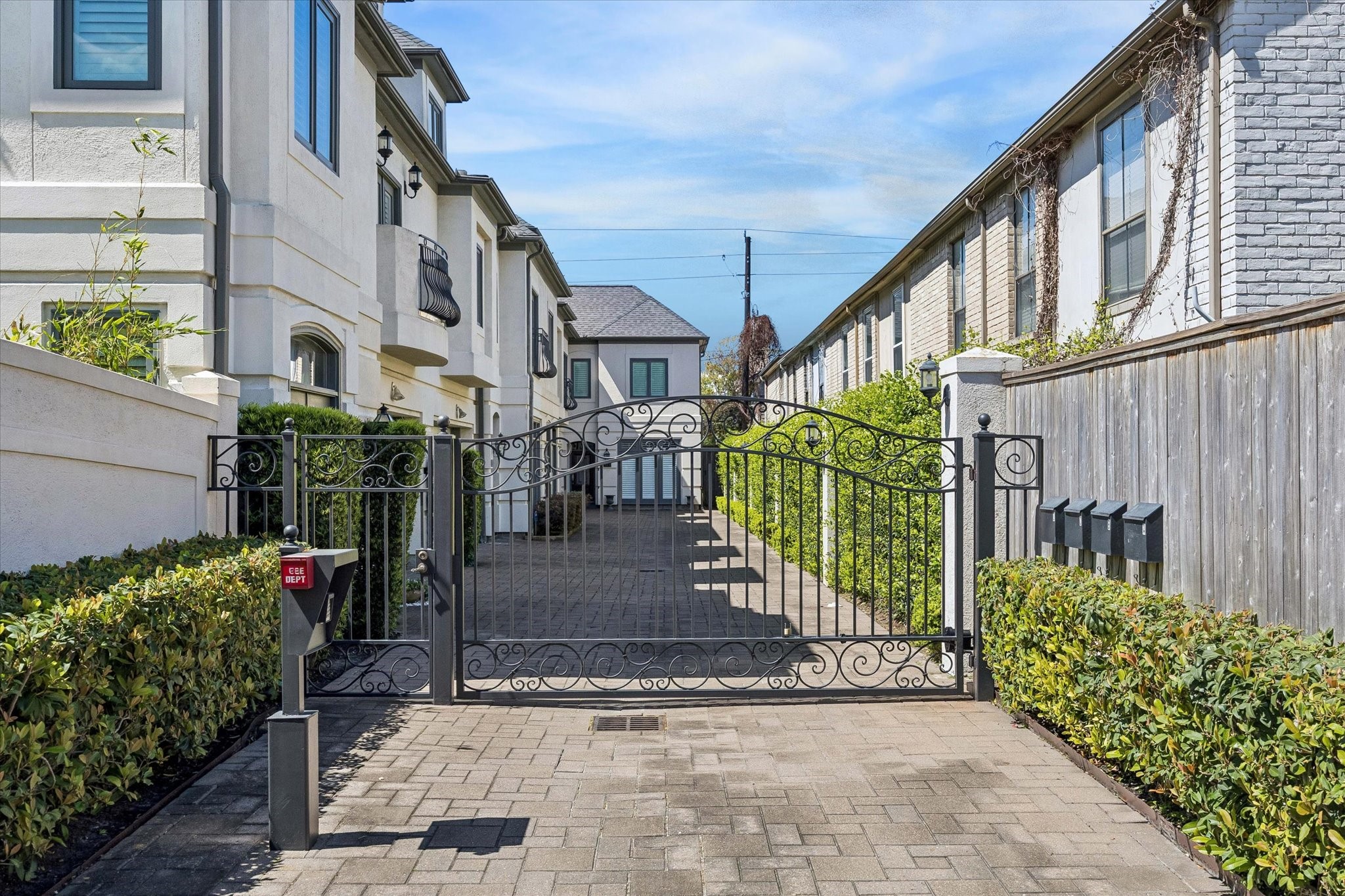 Gated enclave of town homes.
