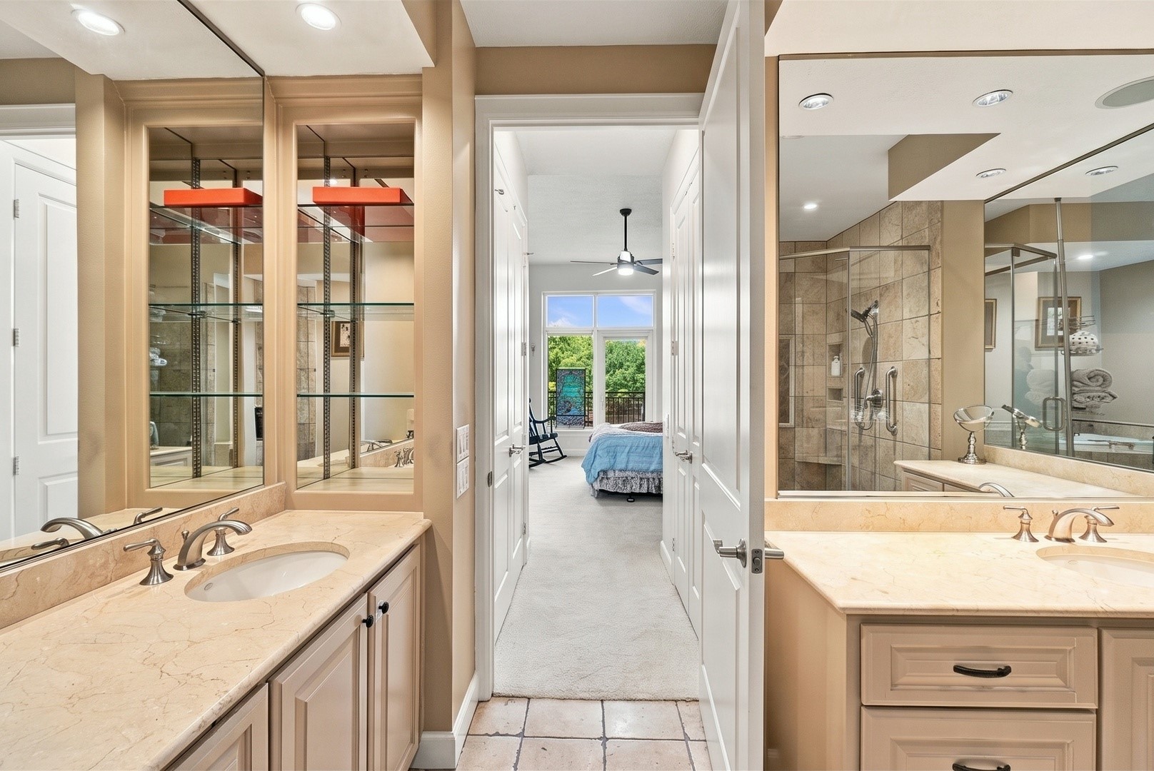 Thoughtfully designed bathroom with dual vanities, generous counter space, and timeless finishes.