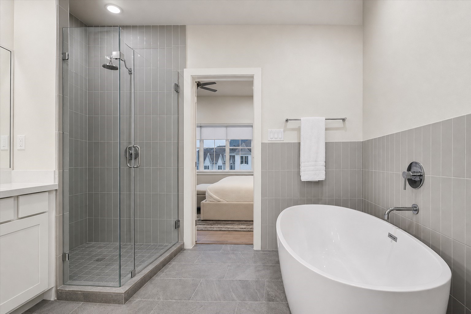 Representative photo showing the communitys model home primary bathroom. Layout and selections may vary.