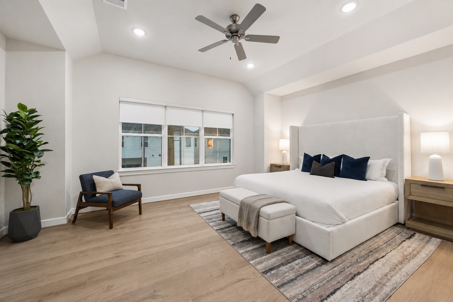 Representative photo showing the communitys model home primary bedroom. Layout and selections may vary.