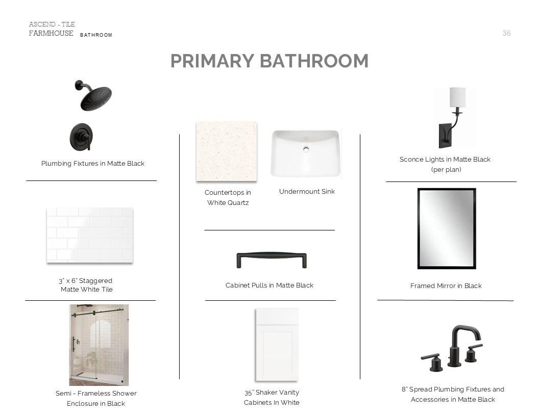Farmhouse Look Palette 4: Primary Bathroom (*Artist rendering used for illustration purposes only.)
