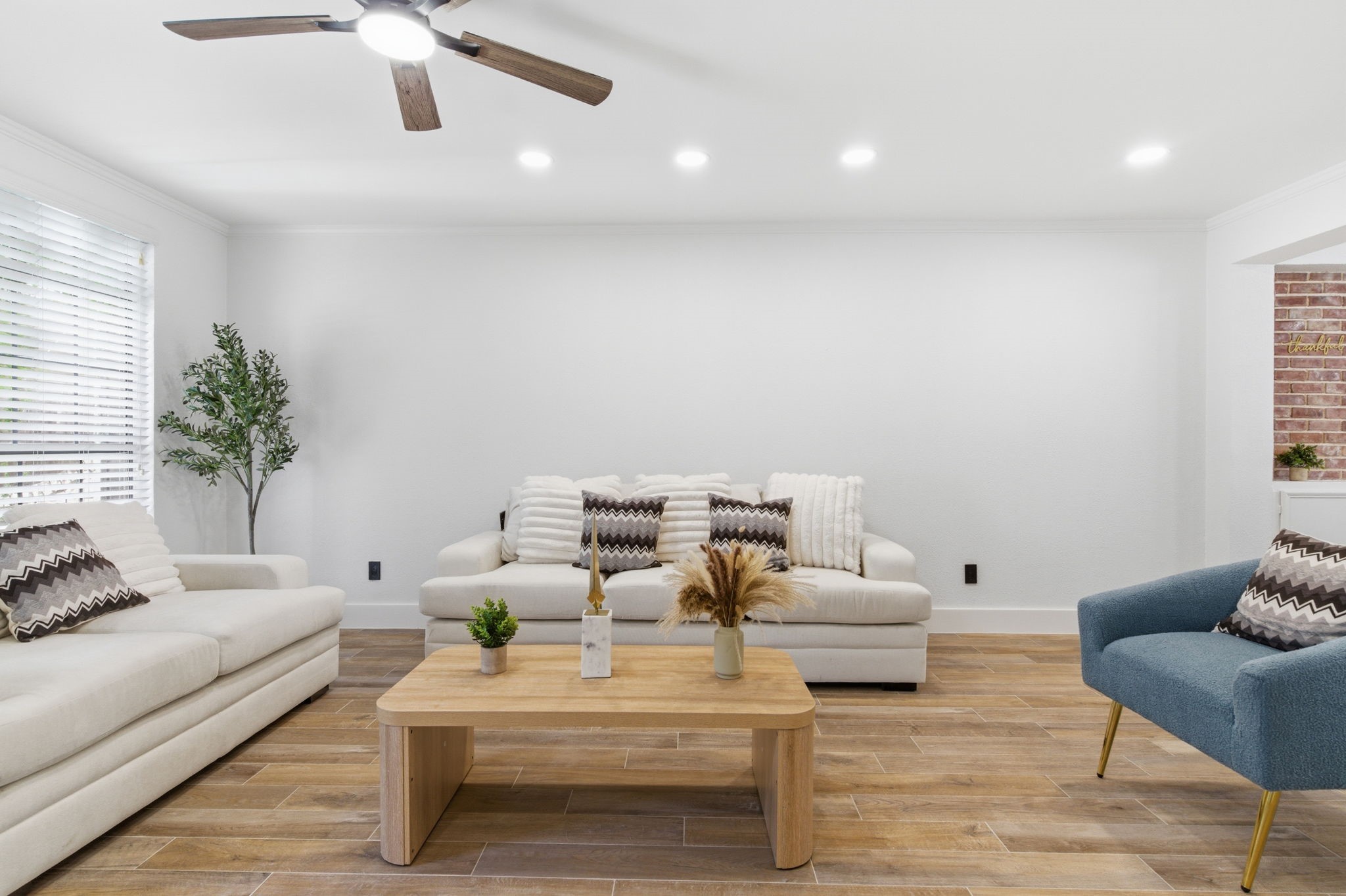 There is plenty of room to create a comfortable seating arrangement without making the living room feel crowded. There is plenty of room to create a comfortable seating arrangement without making the living room feel crowded.