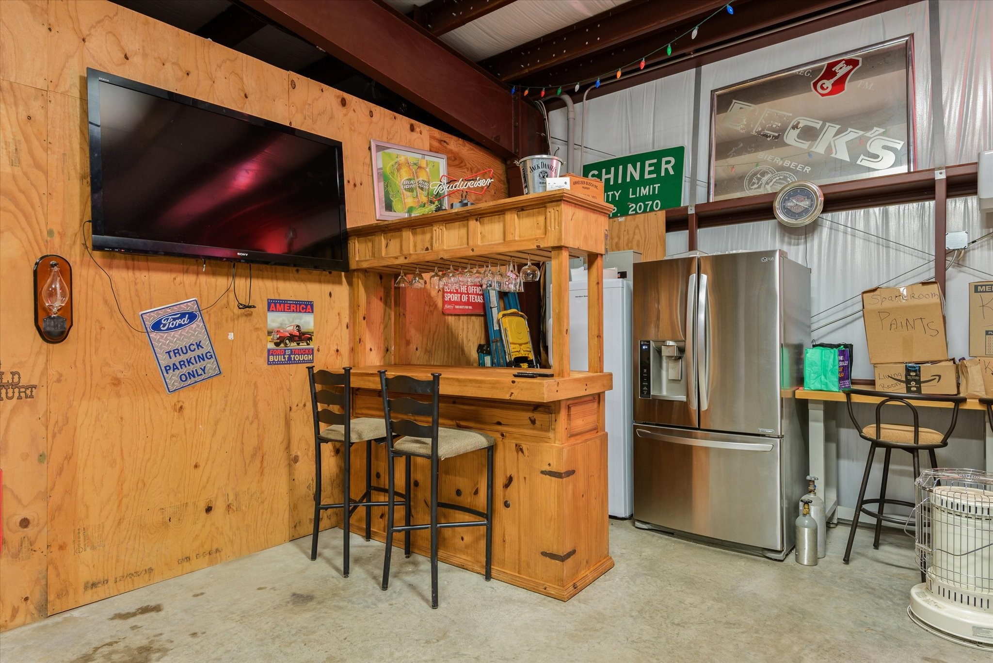Bar area inside the garage.
