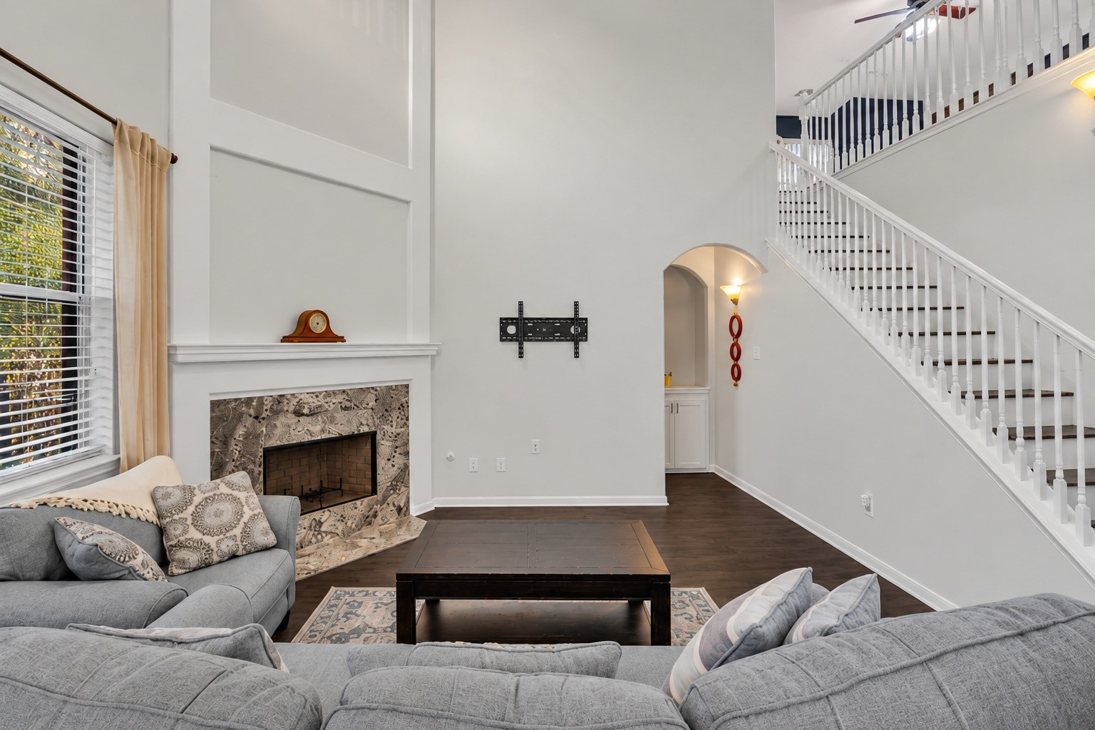 Great family room with windows to the backyard.
