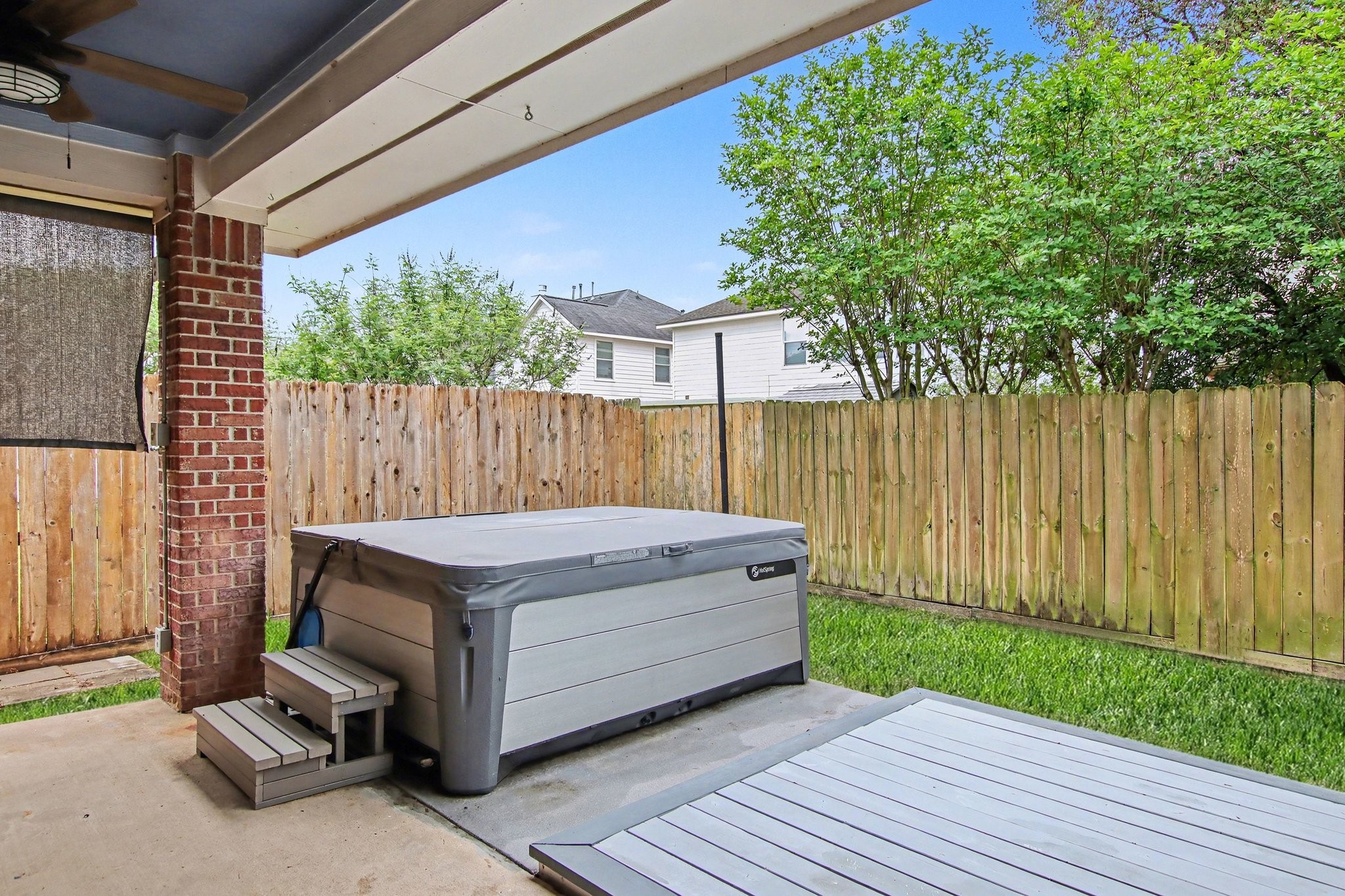 This deluxe hot tub is therapeutic with 27 jets and fits 4 people comfortably.