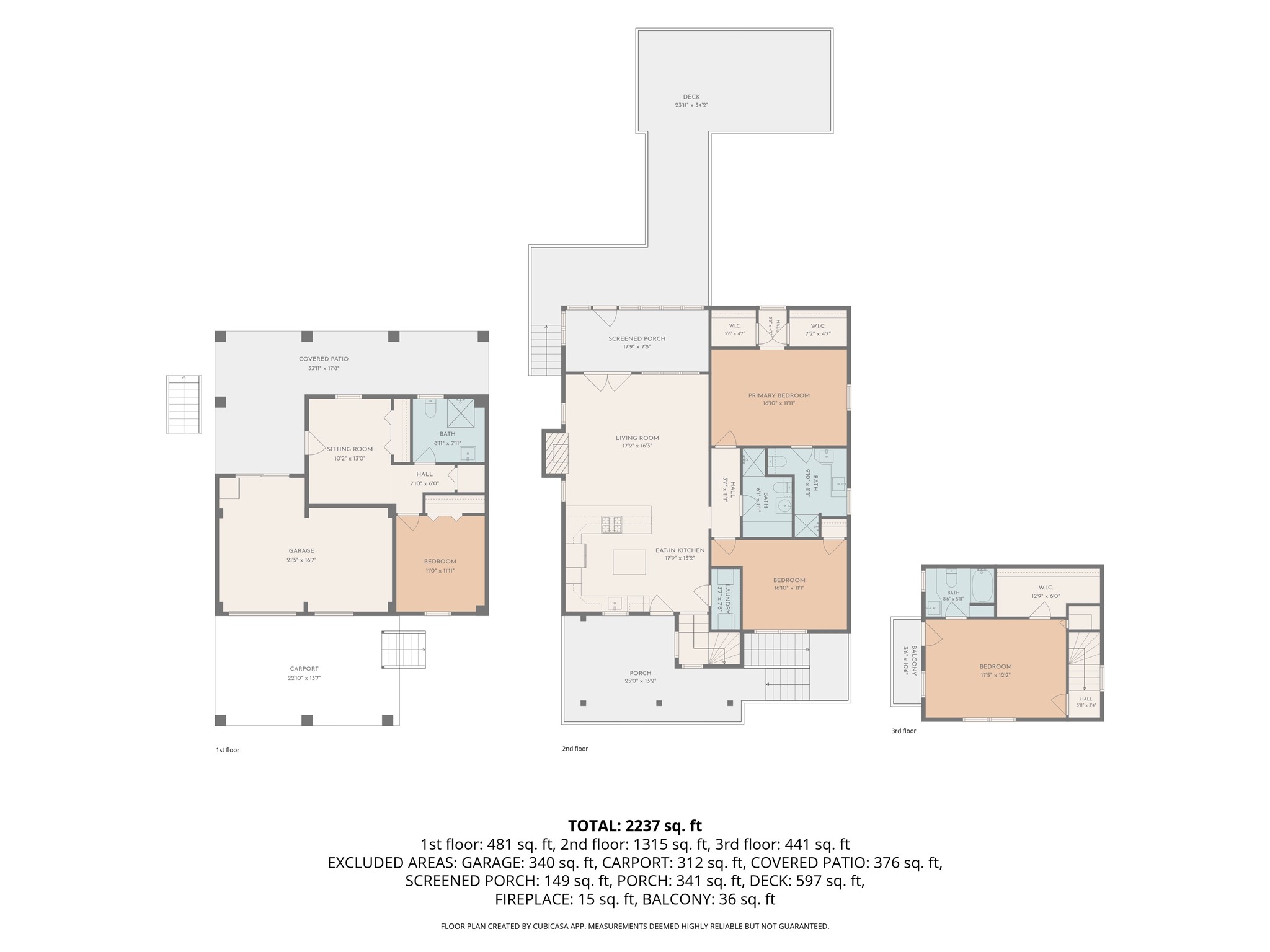Floor plan with bedrooms on each floor and massive deck!