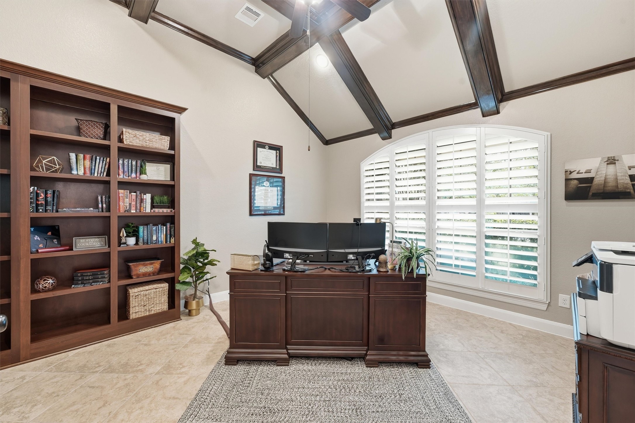 Private home office with French doors.