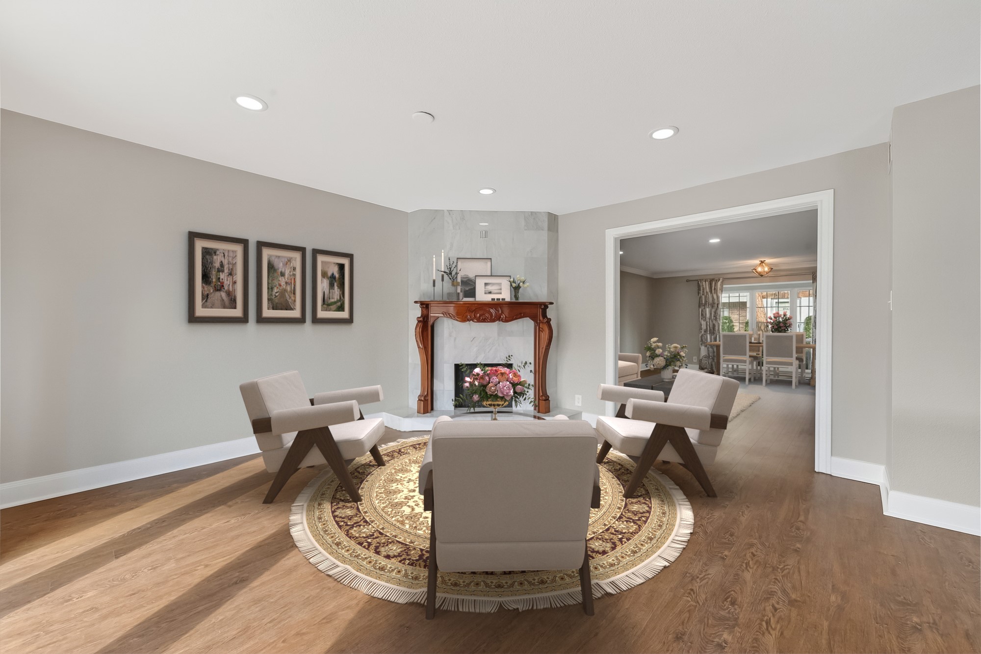 Additional living space with custom fireplace and updated finishes in this beautifully maintained Houston townhome.