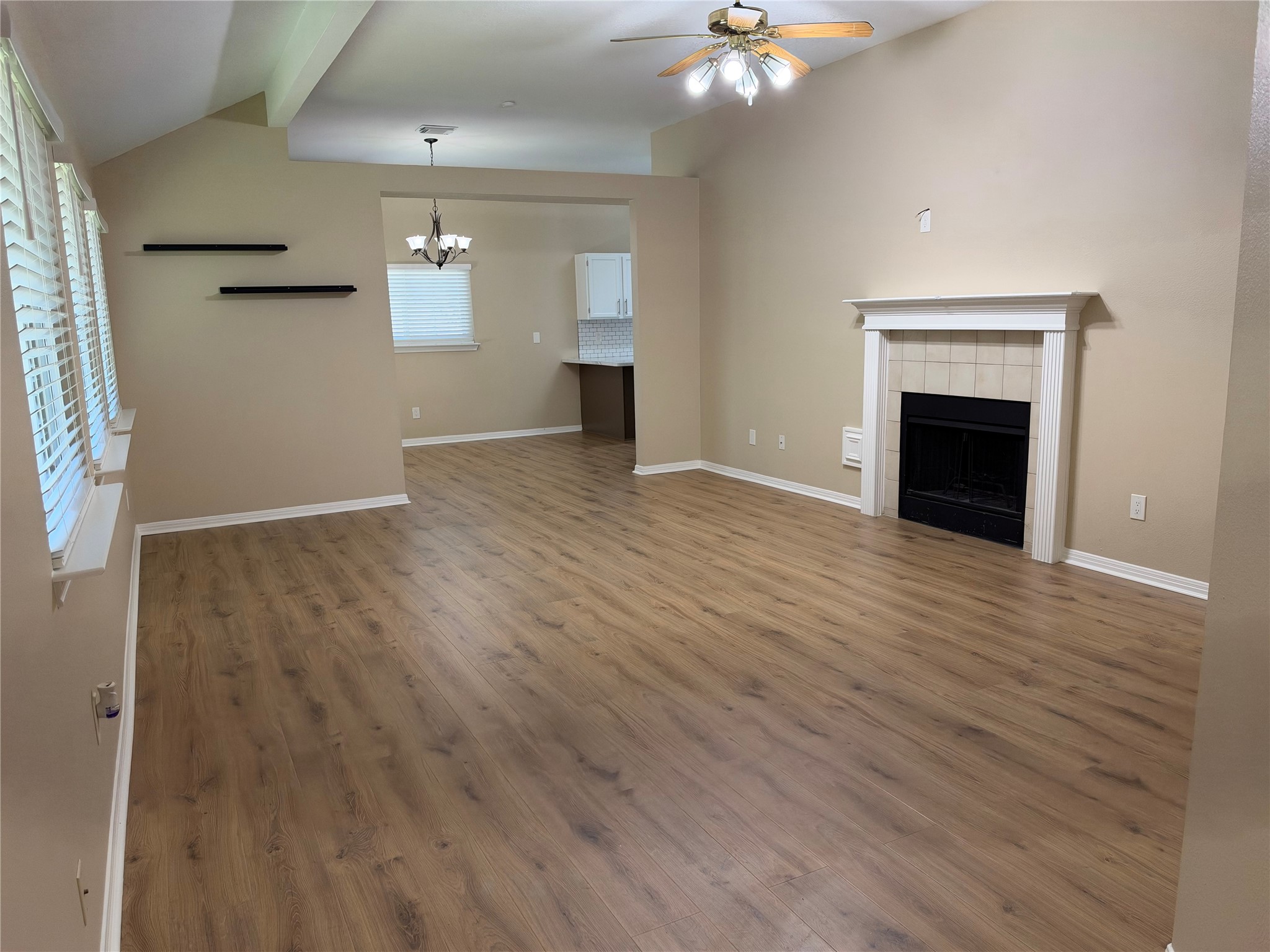 Spacious Living Room with Fireplace