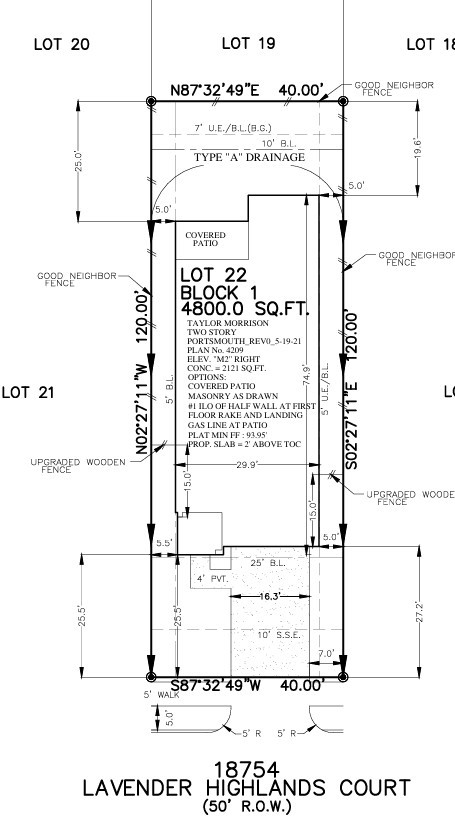 18754 Lavender Highlands Court preliminary plot plan