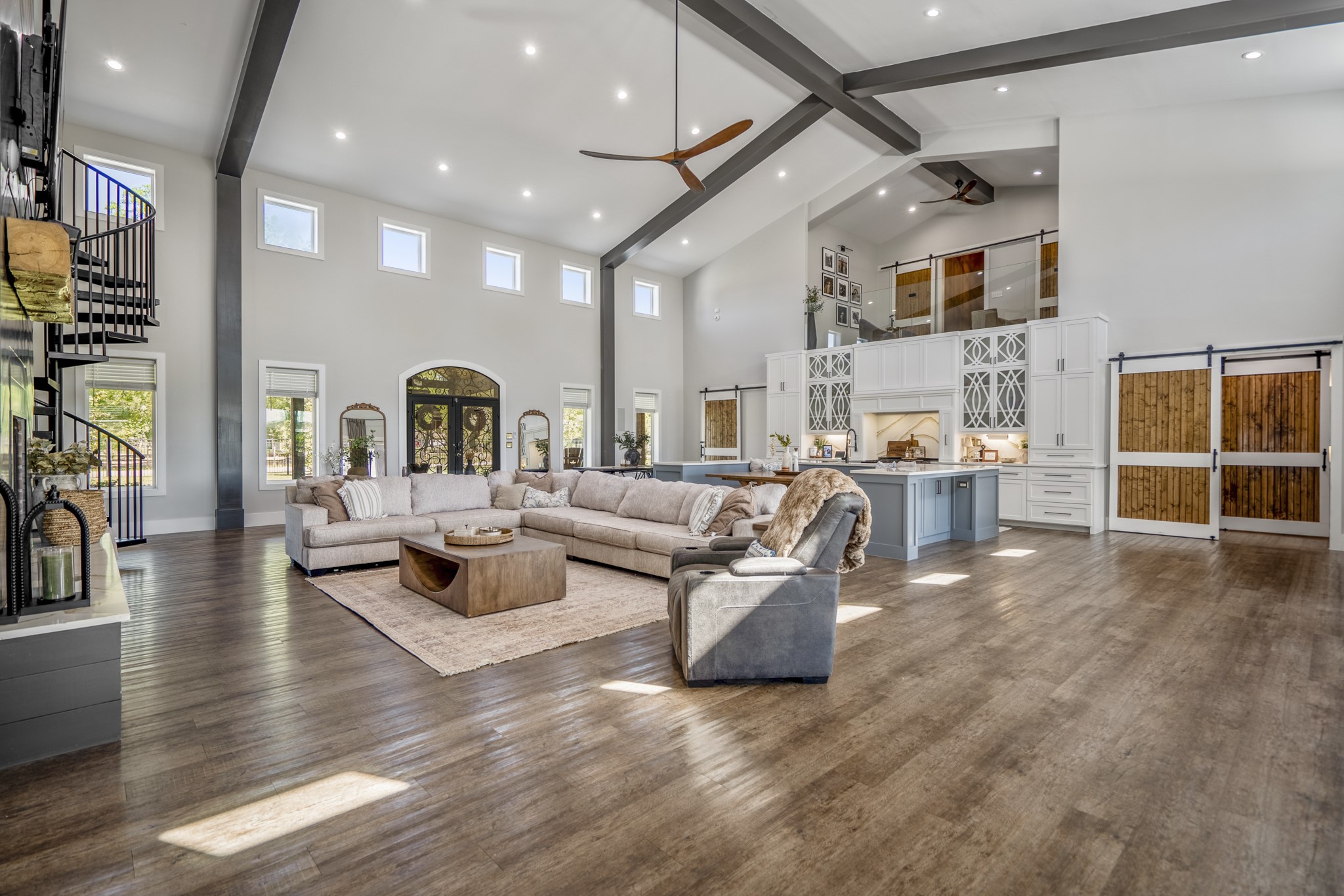 Open plan living room and kitchen with
plenty of natural light