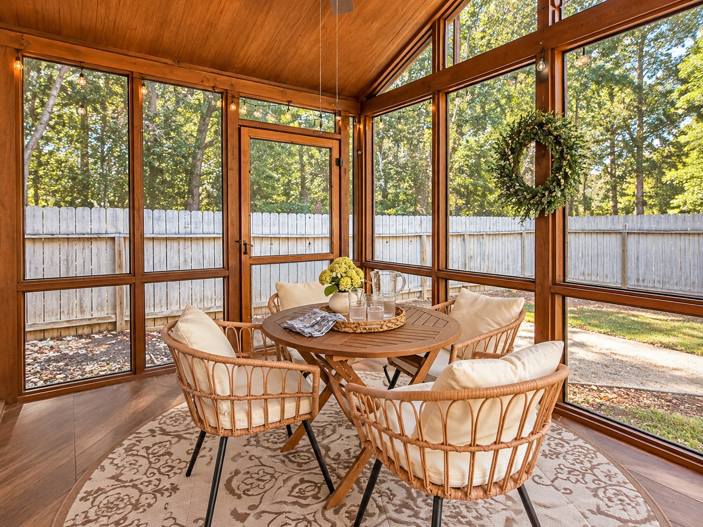 The perfect spot for morning coffee, outdoor dining, or relaxing year-round. The perfect spot for morning coffee, outdoor dining, or relaxing year-round.