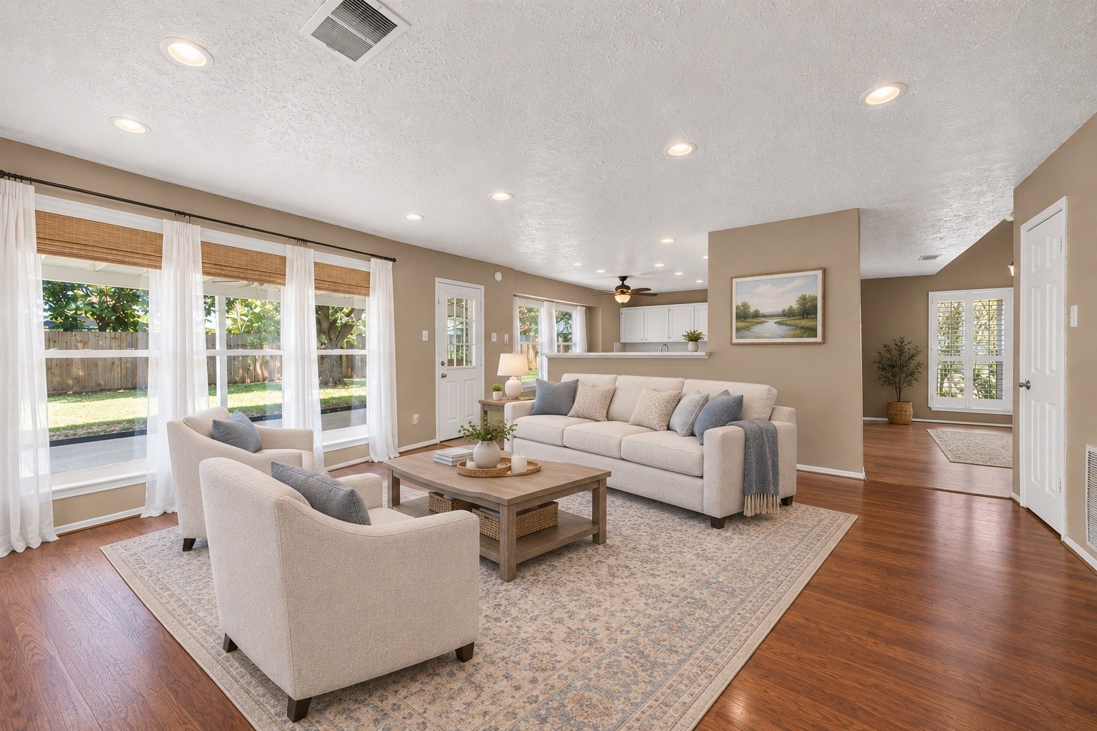 Designed with an easy open layout, the space seamlessly connects to the nearby dining and outdoor entertainment areas so everyone stays connected.