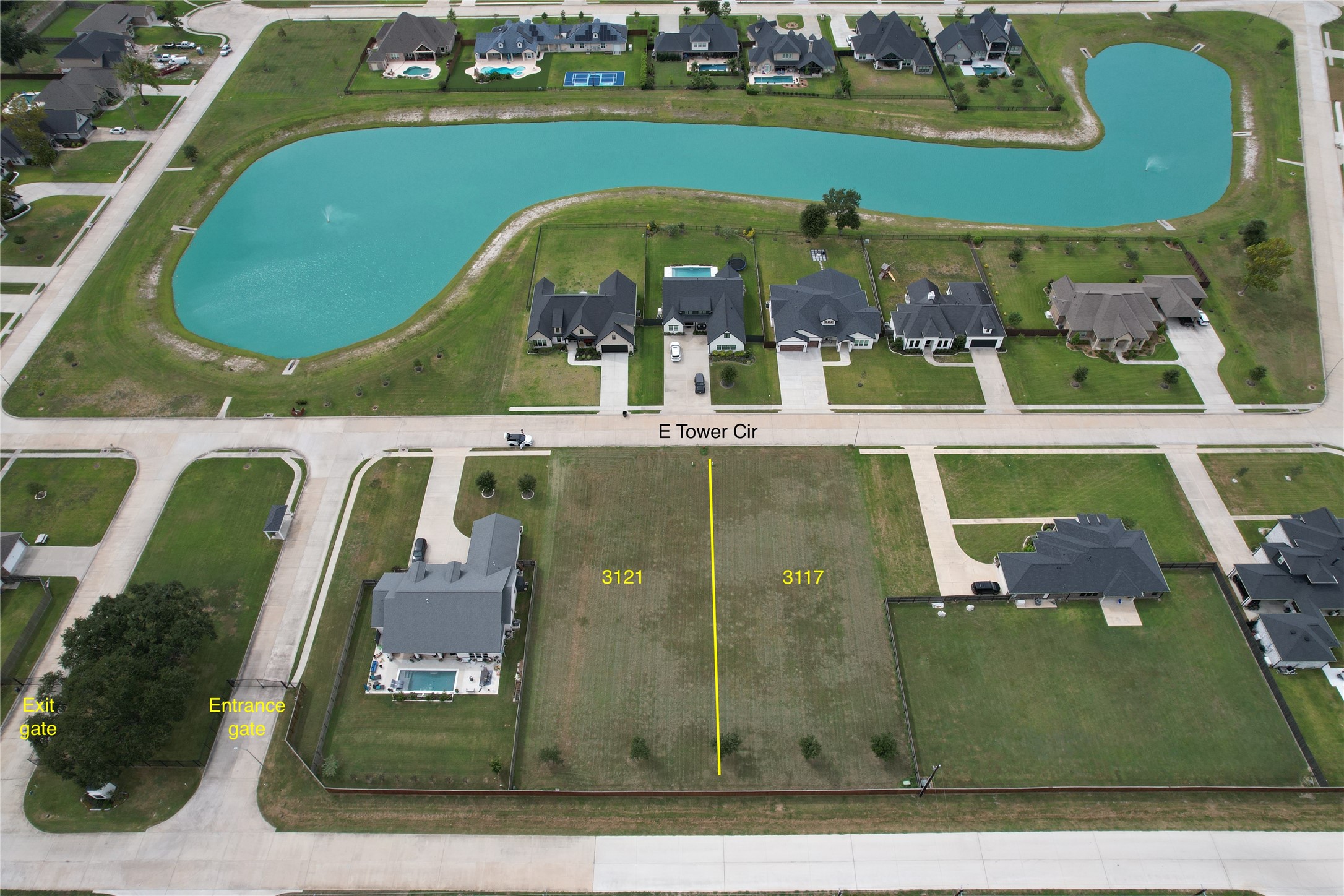 Two contiguous lots in the gated community of Tower Road Estates. Each lot is listed independently. The yellow line is for illustration purposes only, please verify boundaries on the attached survey.