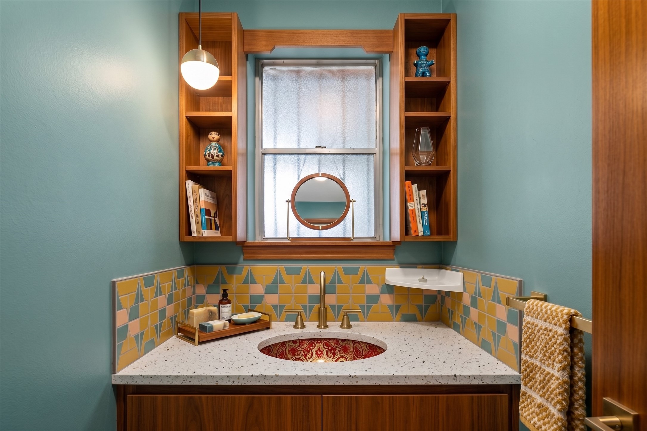 Virtual half bath idea, sticking with the mid century theme house.