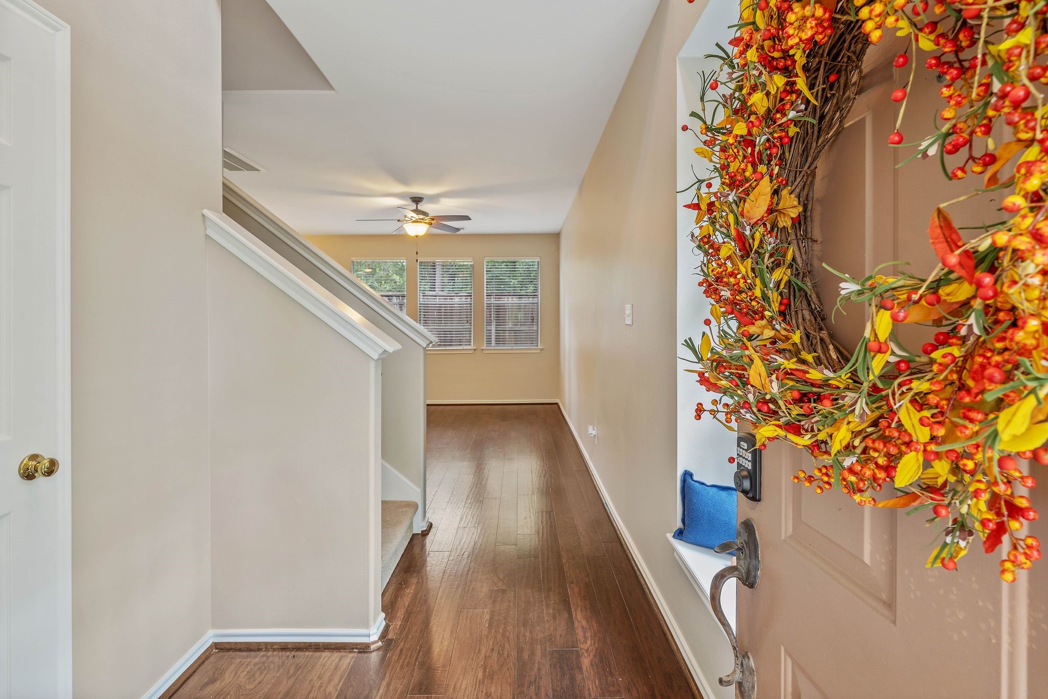 Enter this townhome on the ground level where the living space, kitchen and half bath are located