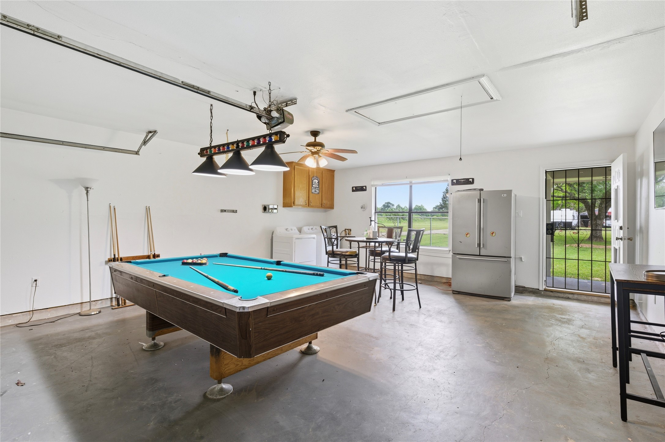 Garage turned into entertainment area.