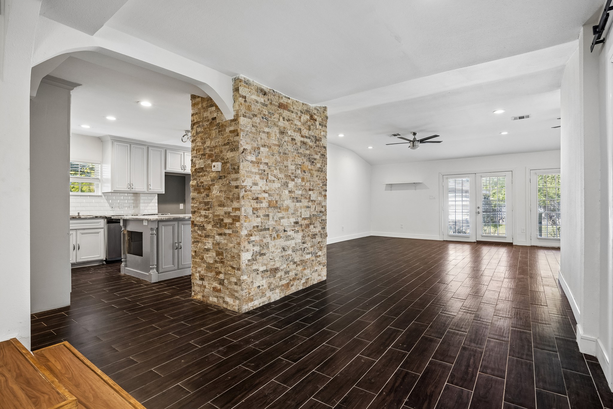 Open view from the living area to the kitchen.