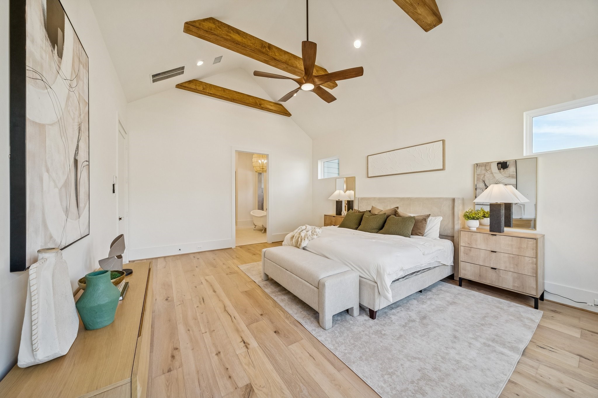 The primary bedroom looking towards the exceptional spa bathroom.