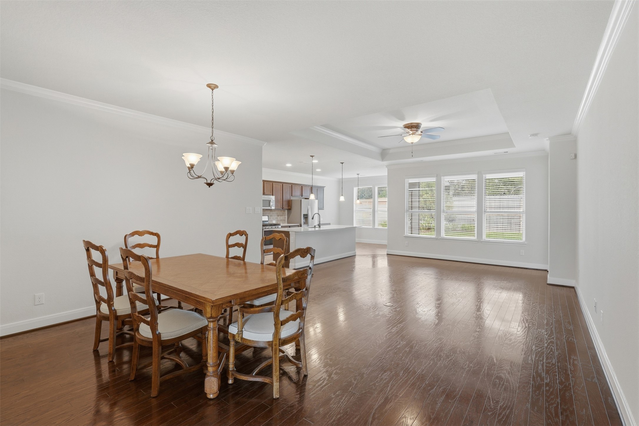 Open dining and living area.