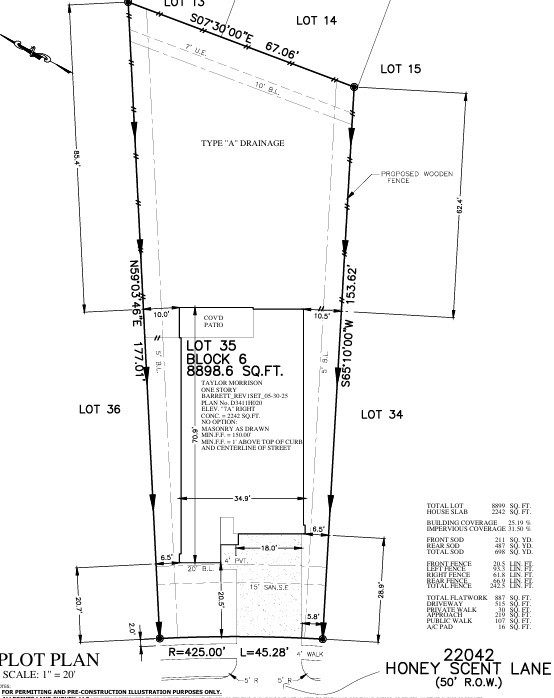 22042 Honey Scent Lane Preliminary Plot Plan