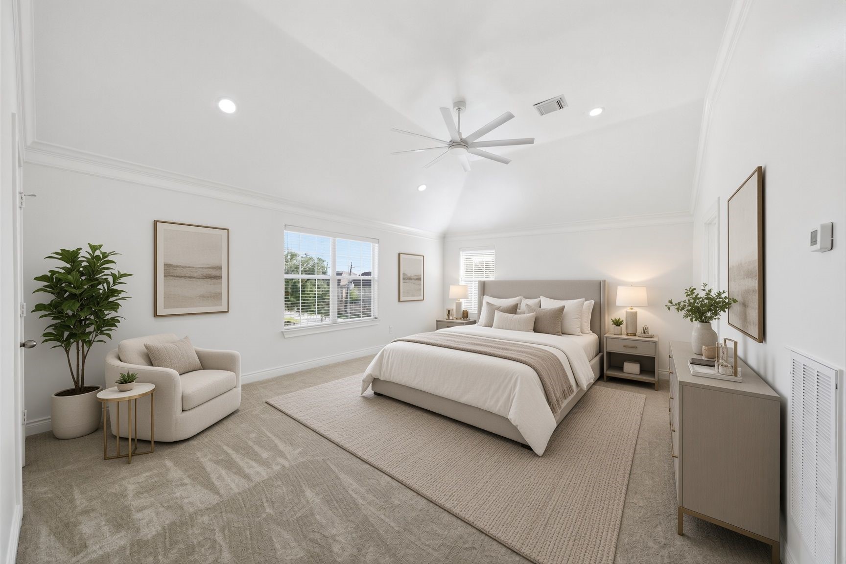Staged photo of the first floor secondary bedroom.